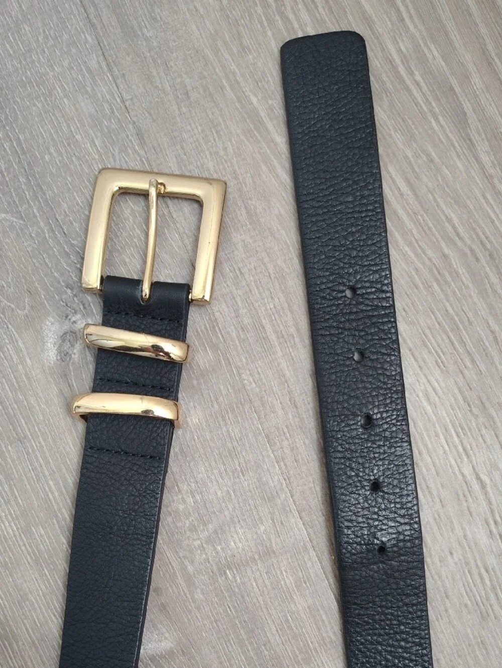 Women Black Leather Belt with Gold Buckle